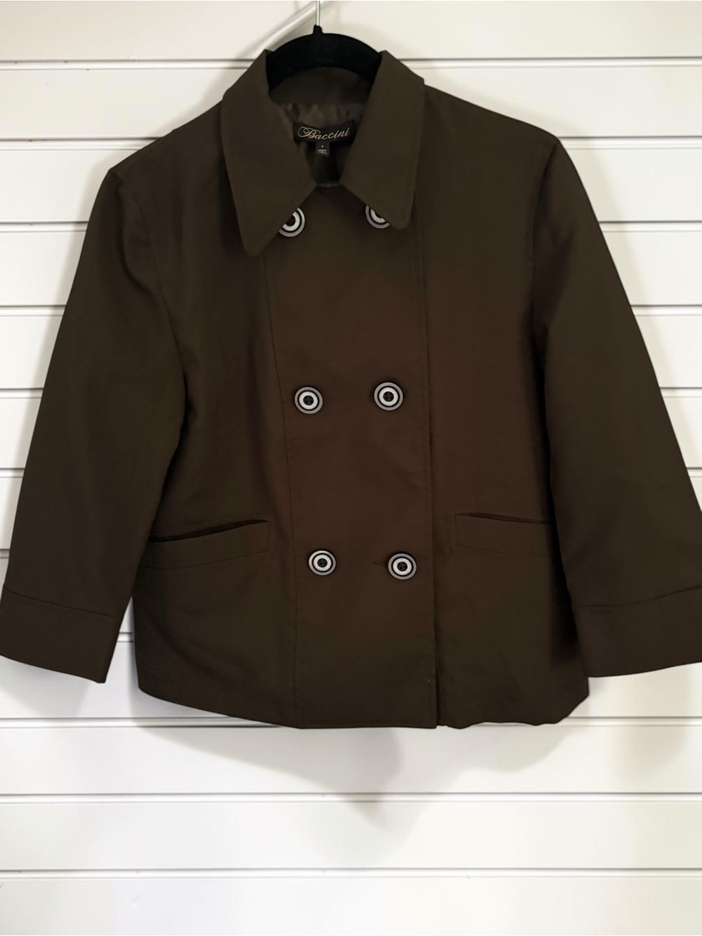 Baccini Size S Chocolate Brown Cropped Swing Jacket Mod Retro Eclectic Grandpa